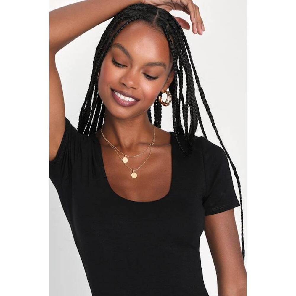 Lulus Basically Effortless Black Short Sleeve Scoop Neck Top - Size L